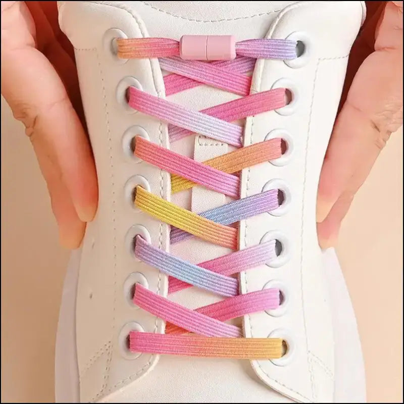 1 Pair No Tie Elastic Shoe Laces – Colorful Pearl Buckle Shoelaces for Sneakers Kids & Adults Fashionable Without