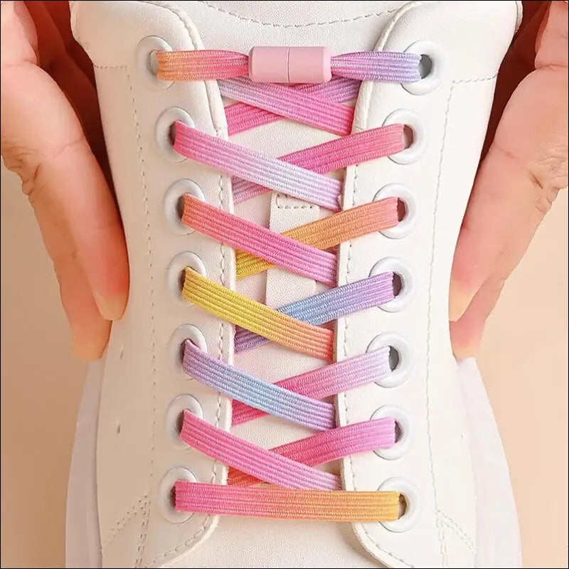 1 Pair No Tie Elastic Shoe Laces – Colorful Pearl Buckle Shoelaces for Sneakers Kids & Adults Fashionable Without