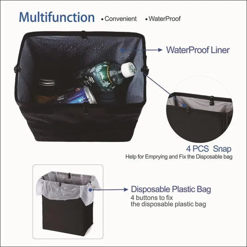 1 Piece Portable Foldable Waterproof Car Trash Can - Multifunctional Hanging Interior Storage Container for Cars SUVs