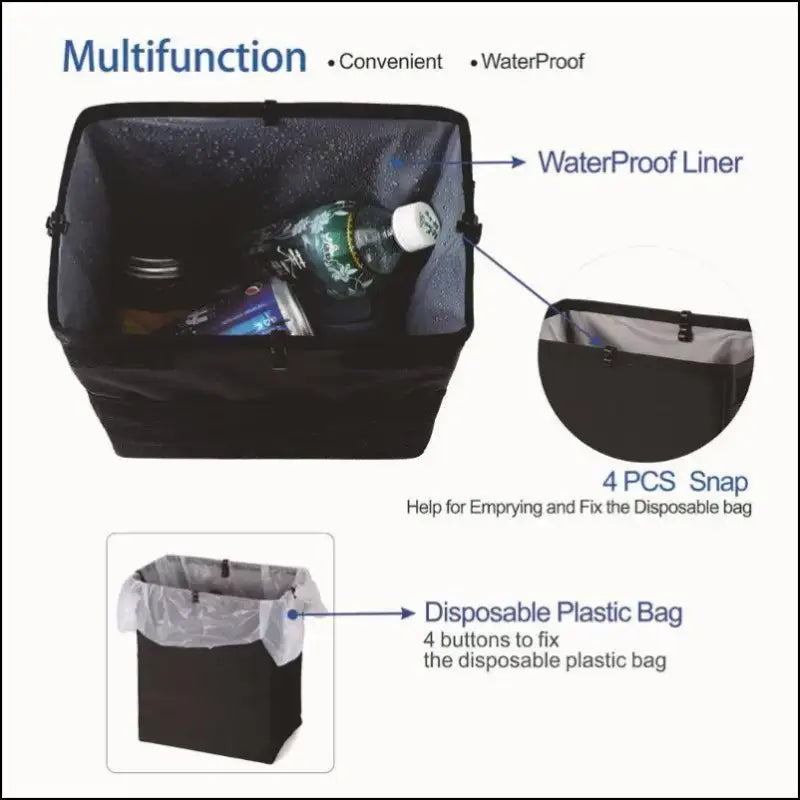 1 Piece Portable Foldable Waterproof Car Trash Can - Multifunctional Hanging Interior Storage Container for Cars SUVs