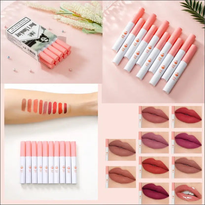 10 PCS Lana Del Rey Lipstick Matte Non Stick Cup Lip Gloss Smoke Pipe Set Velvet Liquid European Makeup