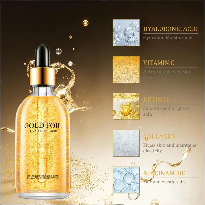 100ml 24K Gold Hyaluronic Acid Face Serum - Anti-Aging Lifting Whitening & Collagen Essence Skin Care - 24k Nicotinamide