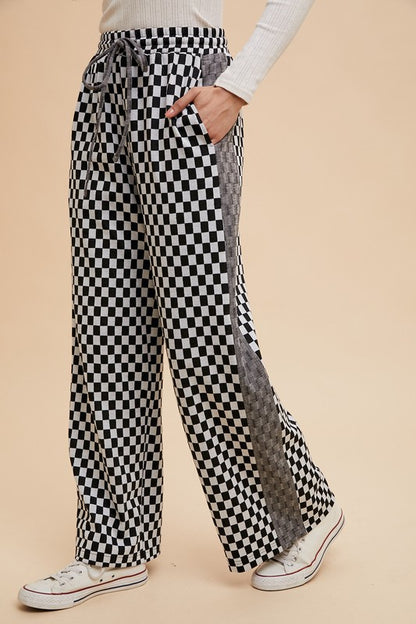 Annie Wear Drawstring Checkered Wide Leg Pants