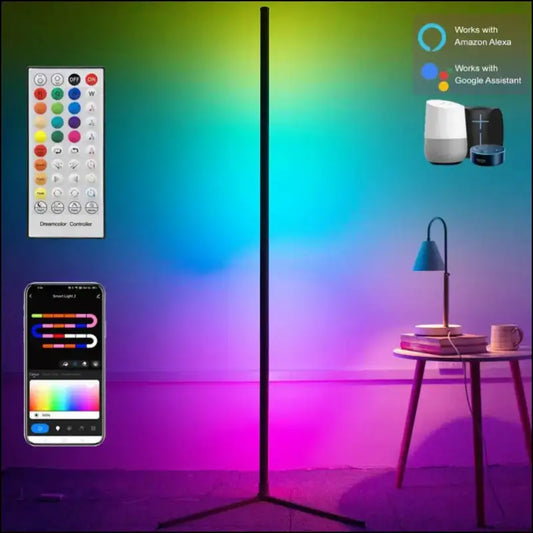 160cm Smart Tuya RGB Corner Floor Lamp | Dimmable LED Mood Lighting with Alexa Compatibility for Bedroom Gaming &