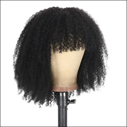 180% Density Afro Kinky Curly Human Hair Wig with Bangs for Black Women - Brazilian 100% Remy Full Machine-Made Natural