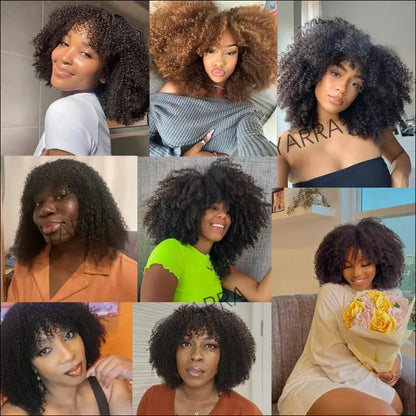 180% Density Afro Kinky Curly Human Hair Wig with Bangs for Black Women - Brazilian 100% Remy Full Machine-Made Natural