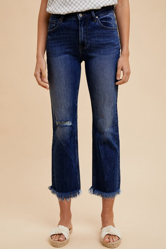 Annie Wear Distressed Raw Hem Straight Leg Cropped Jeans