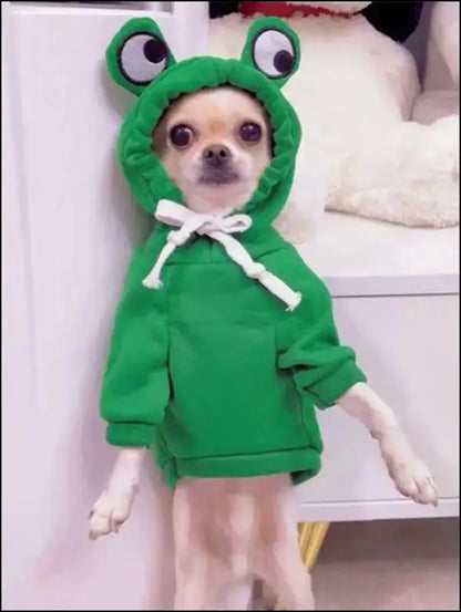 1PC Cute Frog Dog Sweater – Green Pet Hoodie for Small & Medium Dogs Cozy and Stylish Design - with Fun