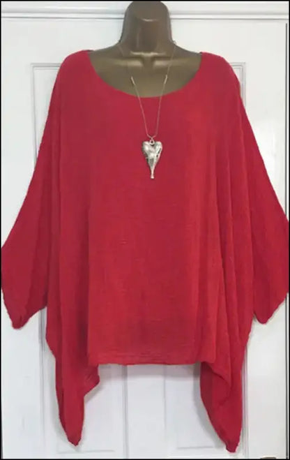 ’2023 Women’s Autumn Batwing Sleeve Blouse - Casual Elegance with Loose Fit & O-Neck Design’ - Red / 5XL - Women