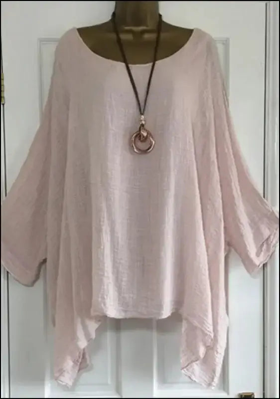 ’2023 Women’s Autumn Batwing Sleeve Blouse - Casual Elegance with Loose Fit & O-Neck Design’ - Pink / 5XL - Women