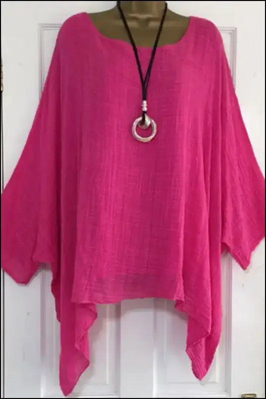 ’2023 Women’s Autumn Batwing Sleeve Blouse - Casual Elegance with Loose Fit & O-Neck Design’ - Rose Red / 5XL