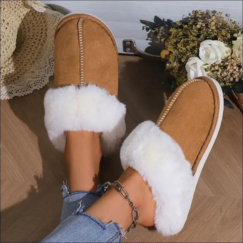 ’2023 Women’s Winter Warm Fur Slippers - Fluffy Faux Suede Non-Slip Indoor Comfort Slides’ - Slipper