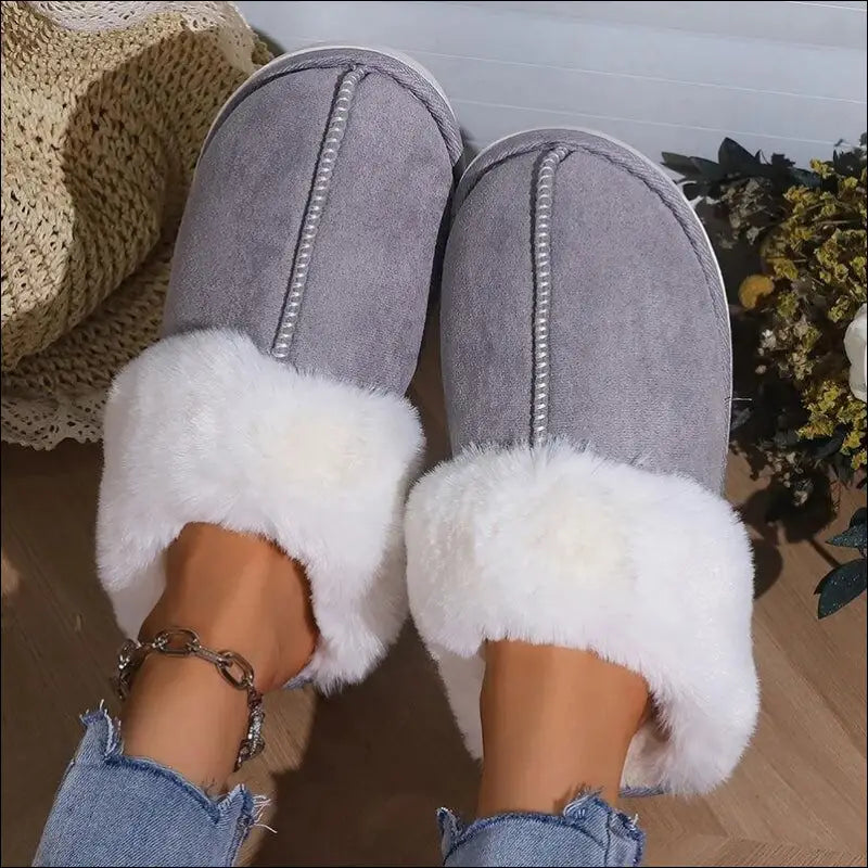 ’2023 Women’s Winter Warm Fur Slippers - Fluffy Faux Suede Non-Slip Indoor Comfort Slides’ - Grey / 36-37(fit