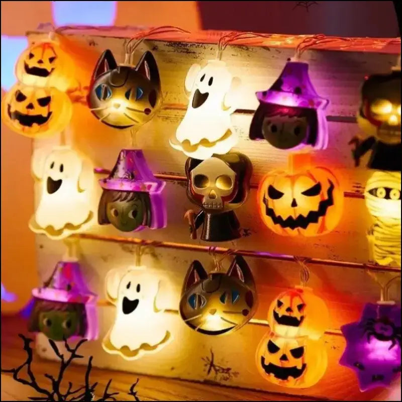 2024 Halloween LED String Lights | Ghost Pumpkin Cat & Spider Web Decor | Indoor Outdoor Party Decorations - Night Light