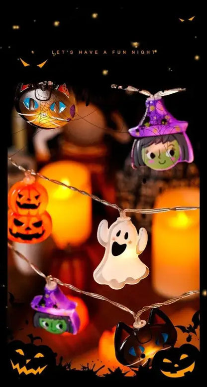 2024 Halloween LED String Lights | Ghost Pumpkin Cat & Spider Web Decor | Indoor Outdoor Party Decorations - Night Light