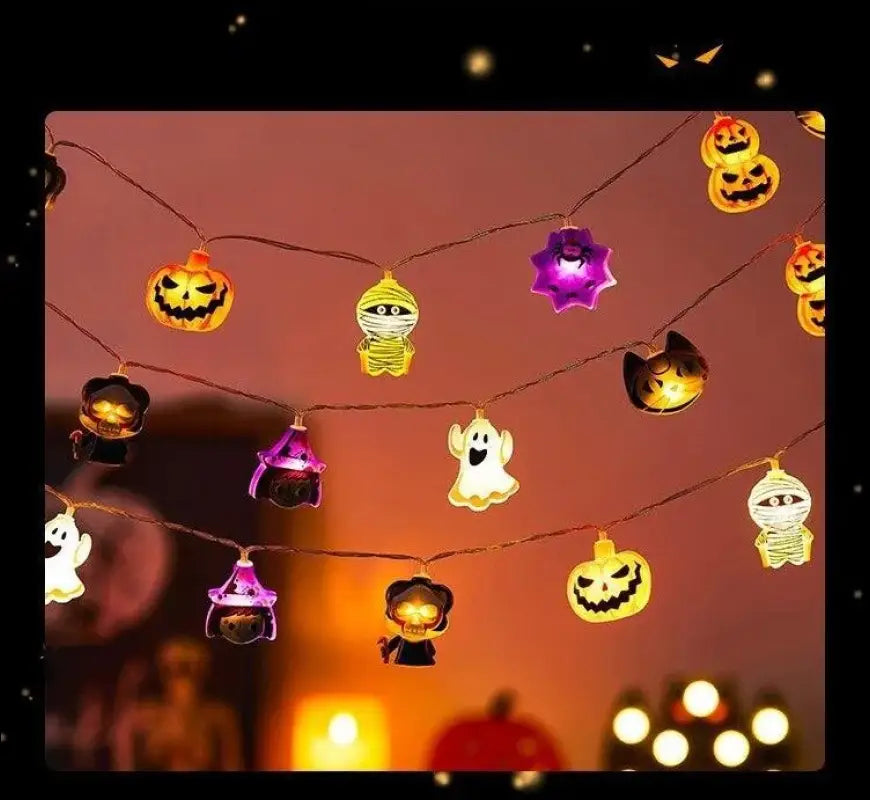 2024 Halloween LED String Lights | Ghost Pumpkin Cat & Spider Web Decor | Indoor Outdoor Party Decorations - Night Light