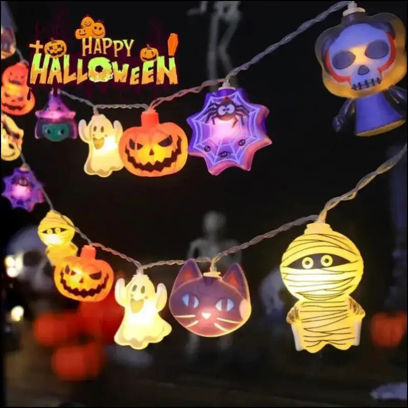 2024 Halloween LED String Lights | Ghost Pumpkin Cat & Spider Web Decor | Indoor Outdoor Party Decorations - Night Light