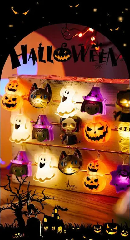 2024 Halloween LED String Lights | Ghost Pumpkin Cat & Spider Web Decor | Indoor Outdoor Party Decorations - Night Light