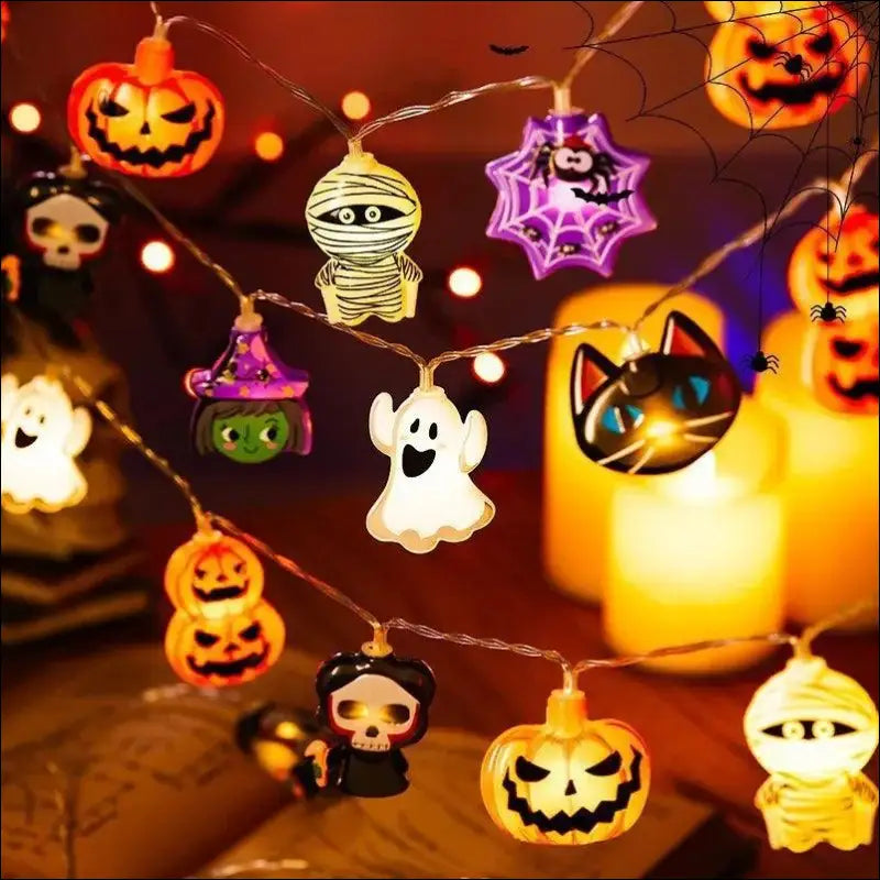 2024 Halloween LED String Lights | Ghost Pumpkin Cat & Spider Web Decor | Indoor Outdoor Party Decorations - Night Light