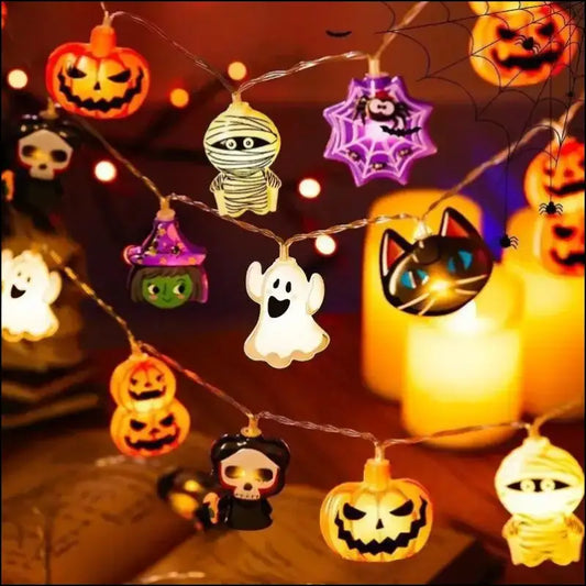 2024 Halloween LED String Lights | Ghost Pumpkin Cat & Spider Web Decor | Indoor Outdoor Party Decorations - Warm light