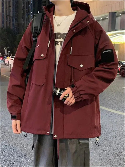 2024 New Spring Men’s Jacket Korean Fashion Hooded Windbreaker Unisex Multi-Pocket Casual Oversized Coat Plus Size up