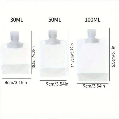 3/5/10 Pcs Portable Travel Liquid Cosmetic Packaging Bags - Refillable Lotion Dispenser Shampoo Reservoir (30/50/100 ml)