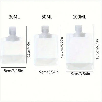 3/5/10 Pcs Portable Travel Liquid Cosmetic Packaging Bags - Refillable Lotion Dispenser Shampoo Reservoir (30/50/100 ml)