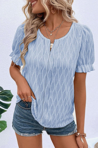 Texture Notched Short Sleeve Blouse