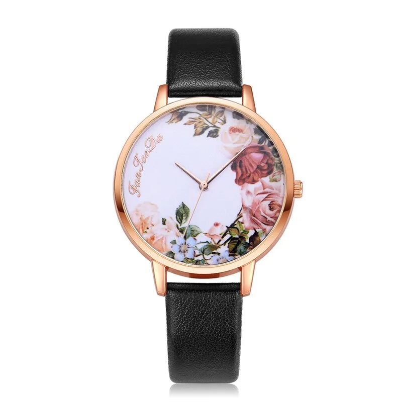 Flower Pattern Thin Strap Watch