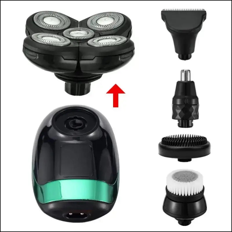 5-in-1 4D Rechargeable Bald Head Electric Shaver for Men - 5 Floating Heads Beard Nose Ear Hair Trimmer Razor