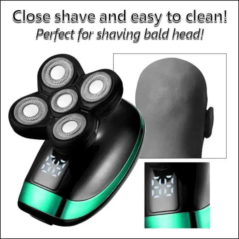 5-in-1 4D Rechargeable Bald Head Electric Shaver for Men - 5 Floating Heads Beard Nose Ear Hair Trimmer Razor