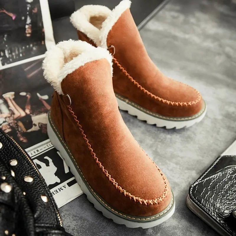 Plus Size Low-Top Suede Flat Heel Snow Boots