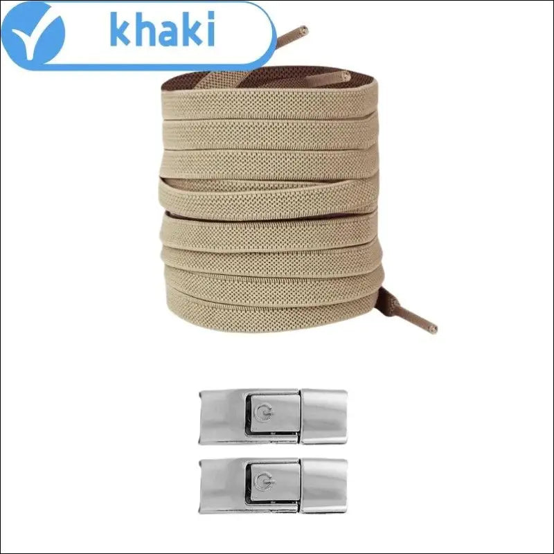 8MM No Tie Shoe Laces for Sneakers – Elastic Press Lock Flat Shoelaces Kids & Adults Widened Shoes (2023) - Khaki