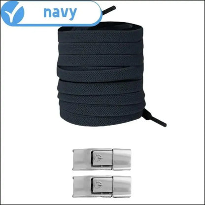 8MM No Tie Shoe Laces for Sneakers – Elastic Press Lock Flat Shoelaces Kids & Adults Widened Shoes (2023) - Navy blue