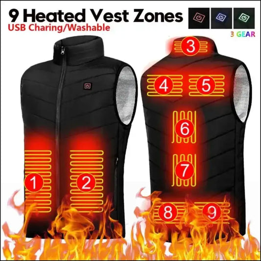 9 Areas Heated Vest for Men & Women - USB Heating Winter Jacket Self-Heating Thermal Down Warmte Cold Weather