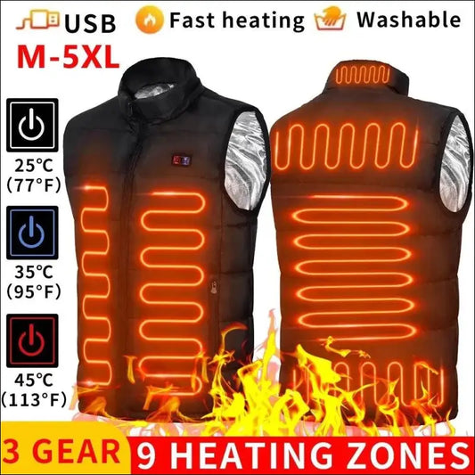 9 Heated Vest Zones Electric Jackets for Men & Women - Graphene Heat Coat USB Heating Sportswear Camping Outdoor