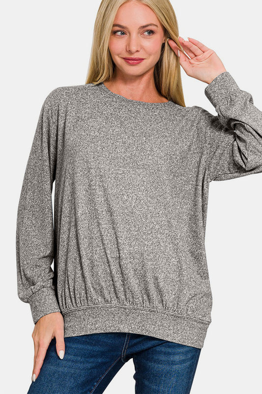 Zenana Full Size Melange Round Neck Top