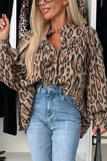 Leopard Print Button Down Long Sleeve Shirt