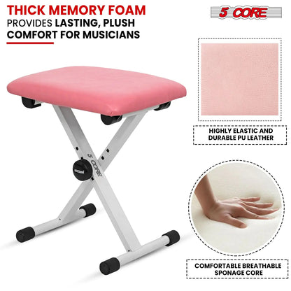 5 Core Keyboard Bench X Style Piano Stool Padded Adjustable Keyboards Chair Pink