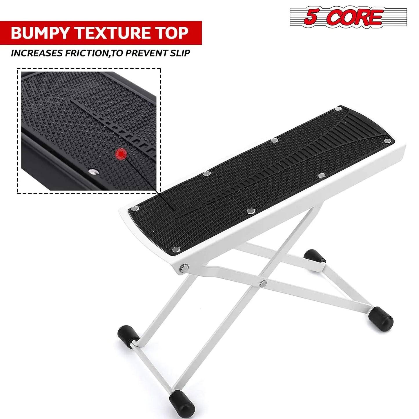 5Core Guitar Foot Stool Height Adjustable Folding Leg Rest Classical Footrest WHITE