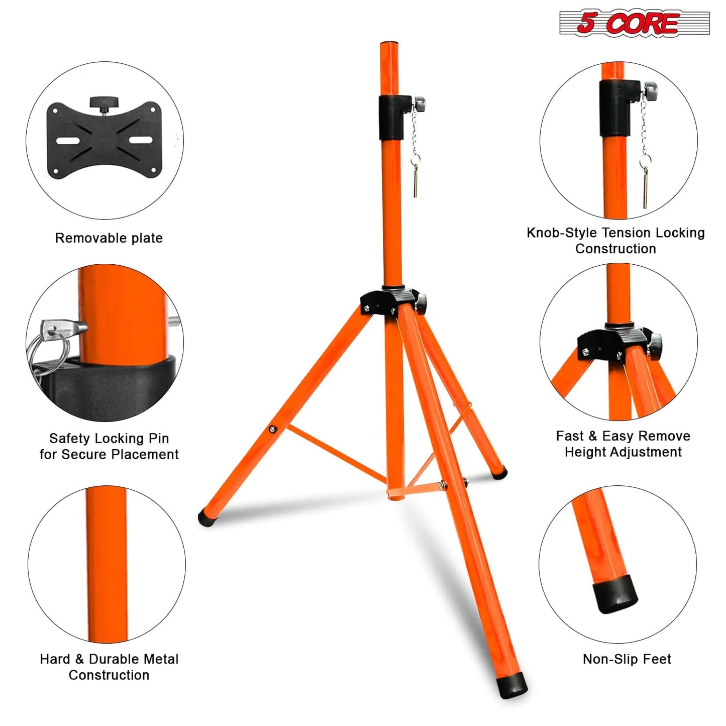 5Core Speaker Stand Tripod Tall Adjustable 72 Inch DJ Studio Monitor Stands Pole Mount ORANGE