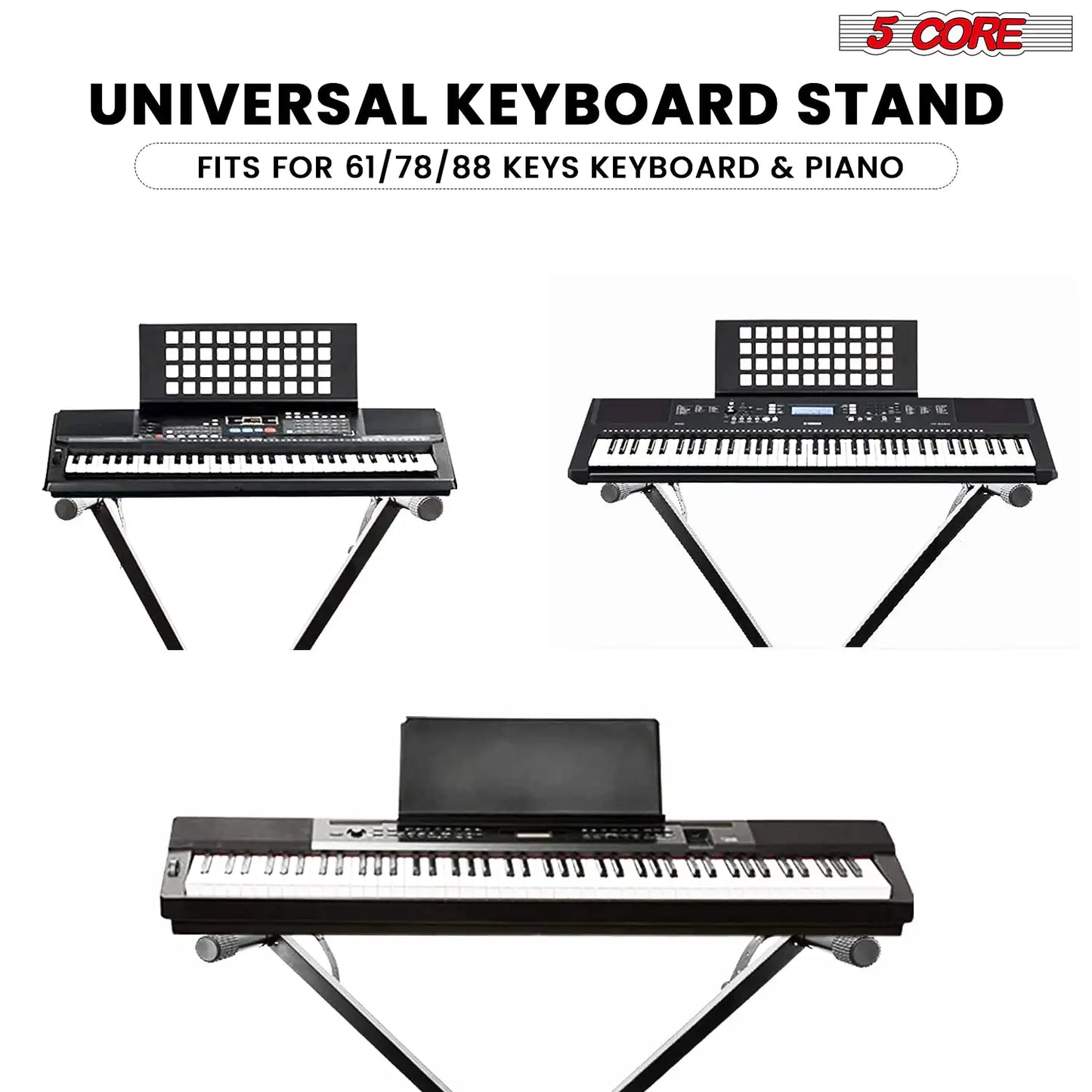 5Core Keyboard Stand Single X Style Adjustable Piano Riser + Keyboard Piano Bench