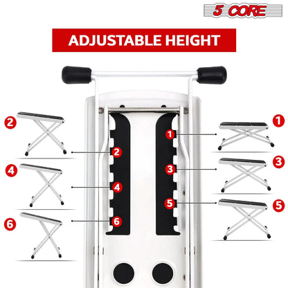 5Core Guitar Foot Stool Height Adjustable Folding Leg Rest Classical Footrest WHITE