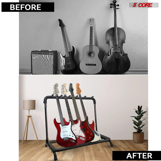 5Core Guitar Rack 5 Slot Multi Guitars Stands Floor Safe Storage for Electric Acoustic Flying V Guitars