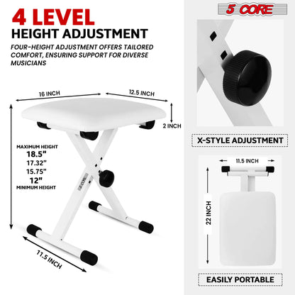 5 Core Keyboard Bench X Style Piano Stool Padded Adjustable Keyboards Chair White