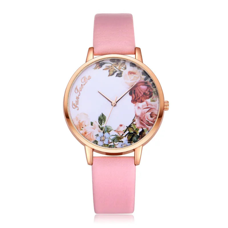 Flower Pattern Thin Strap Watch