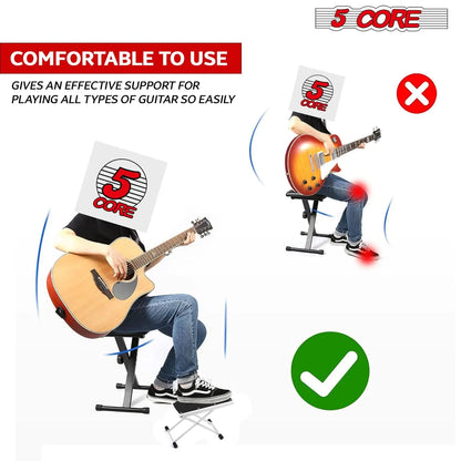 5Core Guitar Foot Stool Height Adjustable Folding Leg Rest Classical Footrest WHITE