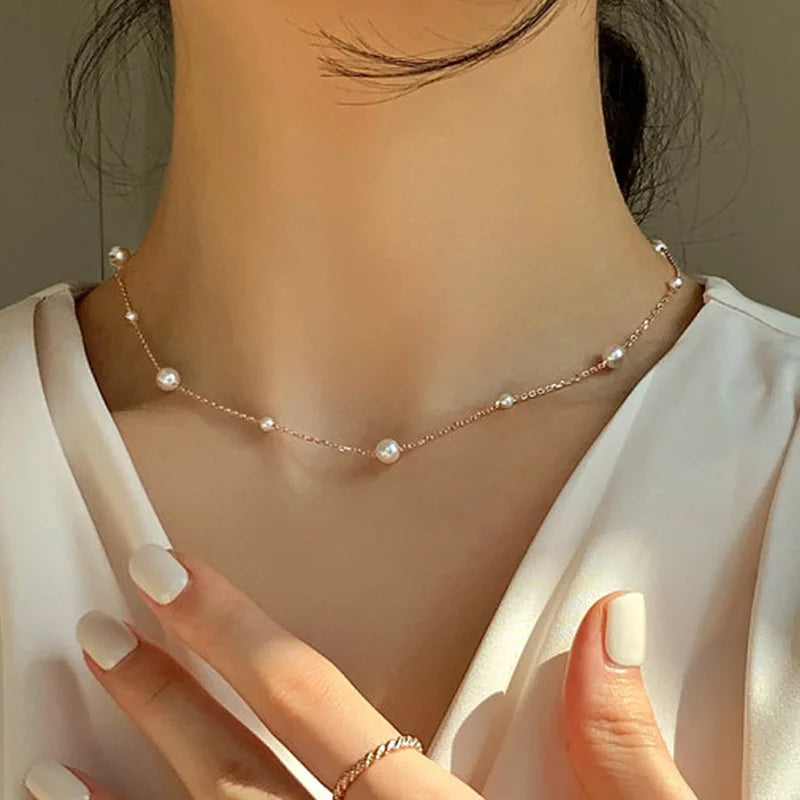 Imitation Pearl Trendy Love Heart  Choker Necklace Female Personality Party Fashion Clavicle Collier Colar Perlas Collar Gift