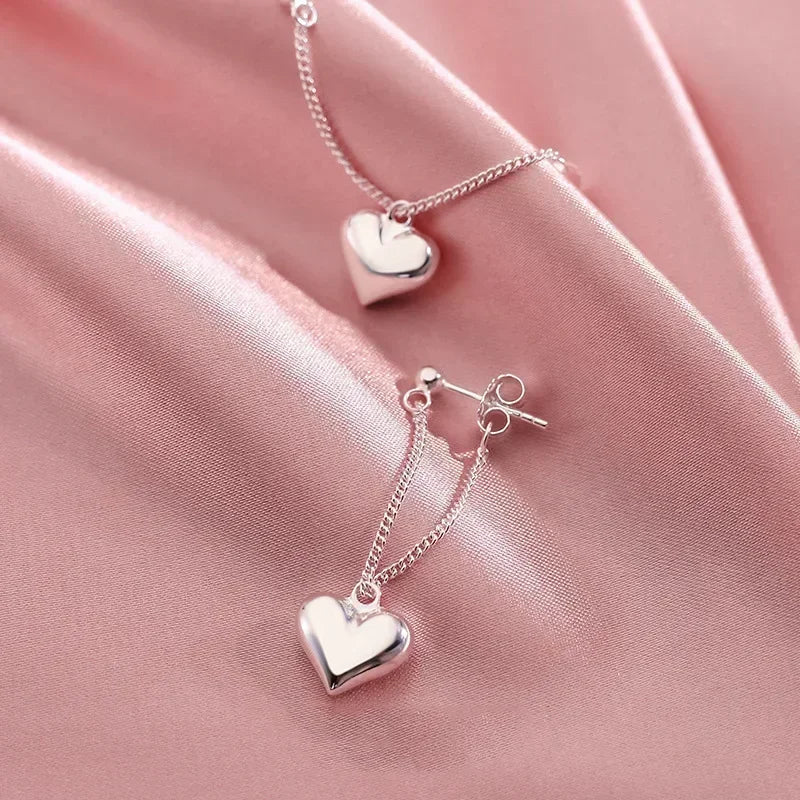 925 Sterling Silver Heart Chain Earrings for Women – Hypoallergenic Jewelry Gift