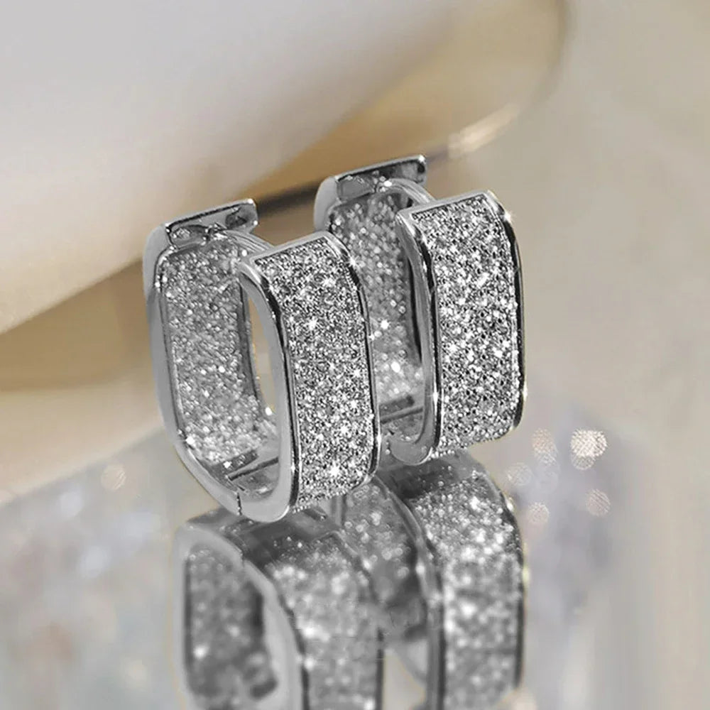 Bling Bling CZ Hoop Earrings for Women Luxury Gold Color/Silver Color Fashion Contracted Lady Earrings Drop Ship Jewelry